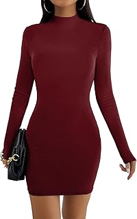 Women's Long Sleeve Mock Turtle Neck Dress Ribbed Knit Bobycon Pencil Dress Slim Fit Sexy Party Mini Dresses - Buy now