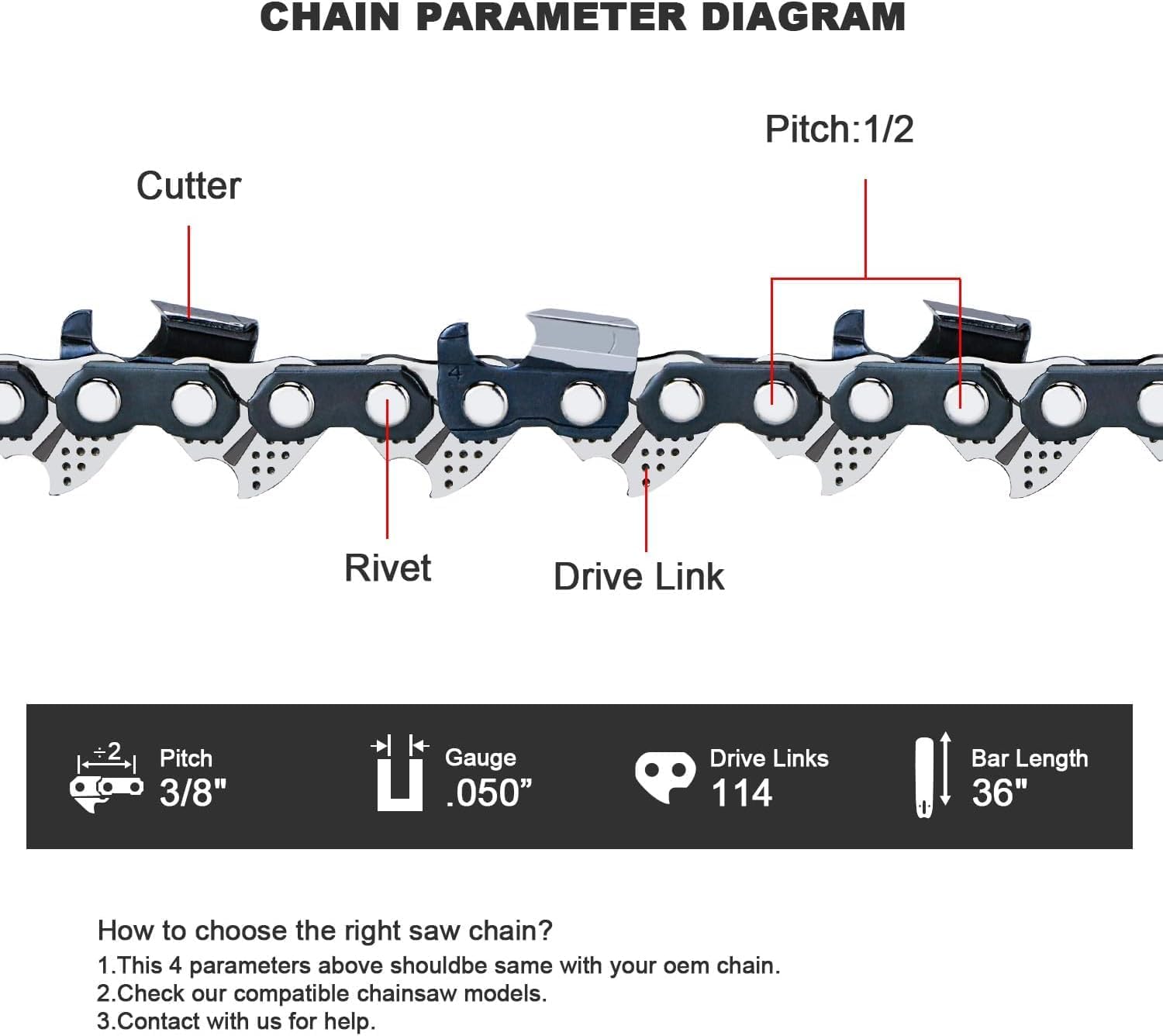 Amazon.com: V-MODEST 1 Pack 36 in Professional Chainsaw Chain 114