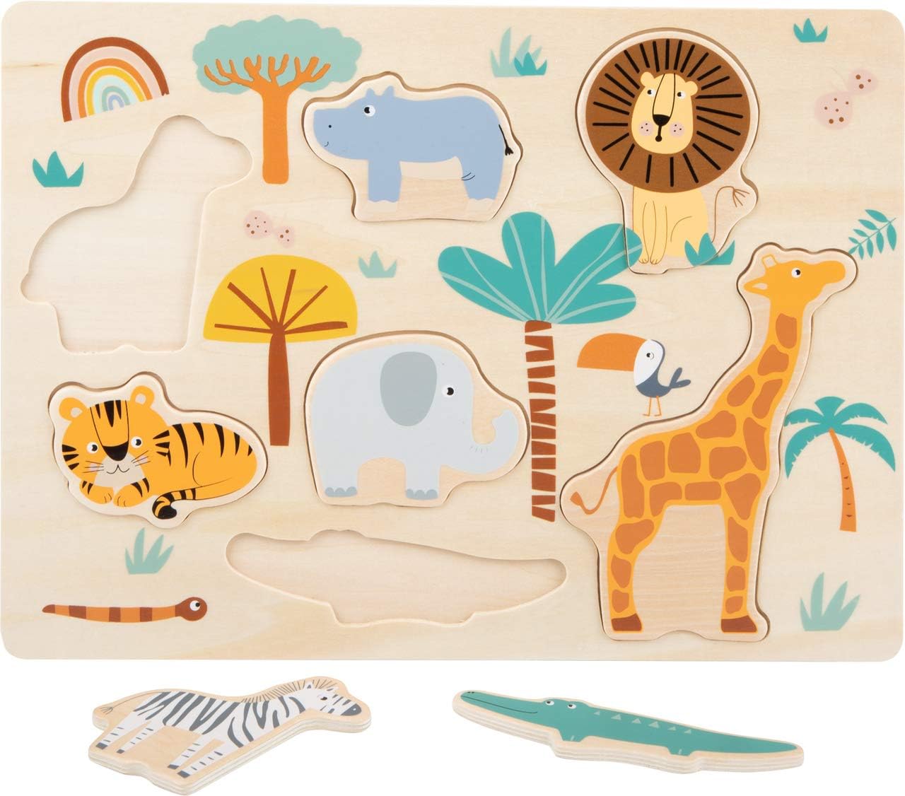 small foot 11701 Puzzle Safari, Made of Wood, for Ages 2+ Years, in Trendy Colours