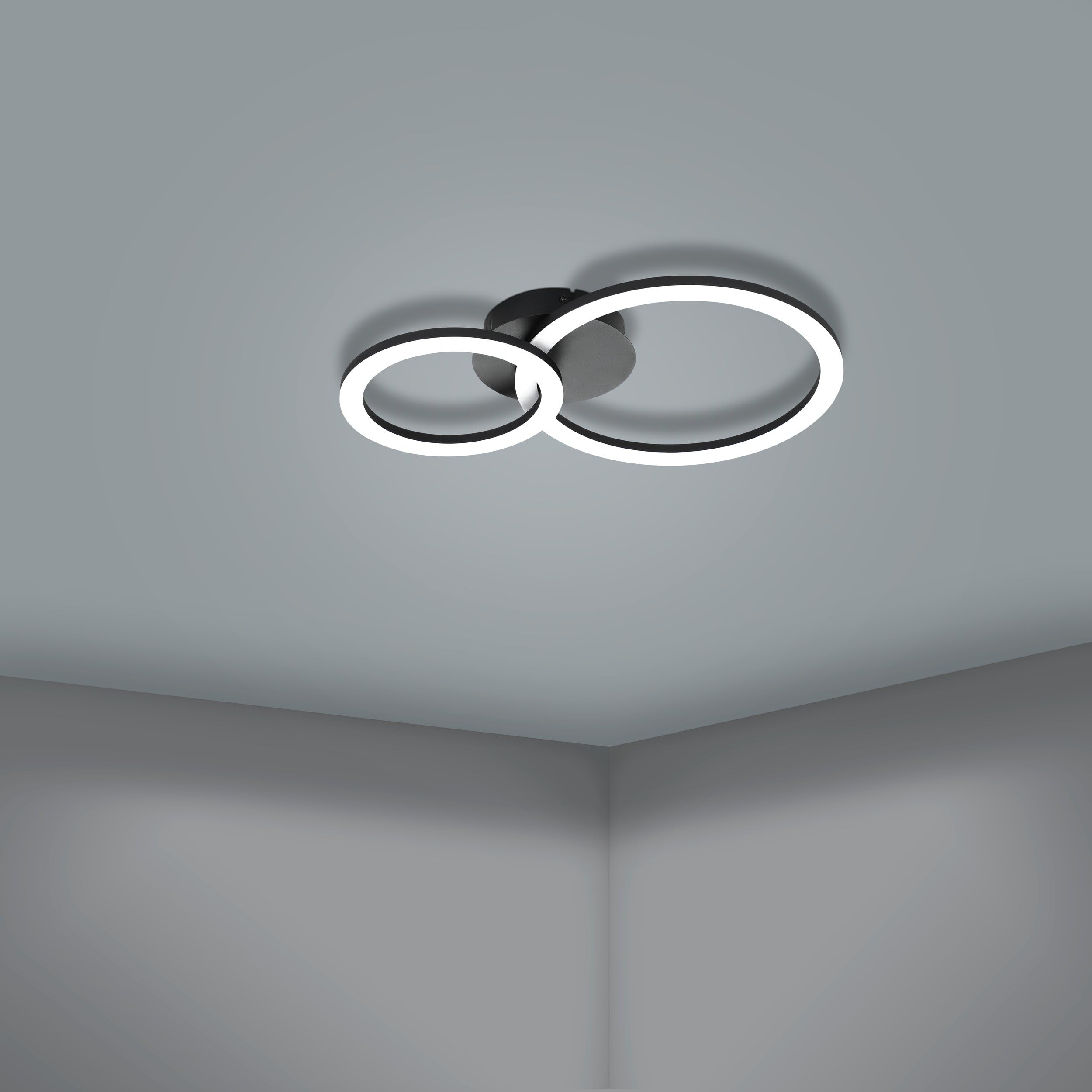 Eglo connect.z lámpara LED de techo Smart Home Parrapos Z, ZigBee, app | y control de voz Alexa, color de luz ajustable (blanco cálido blanco frío), luz de techo blanco negro, 45 x 30 cm