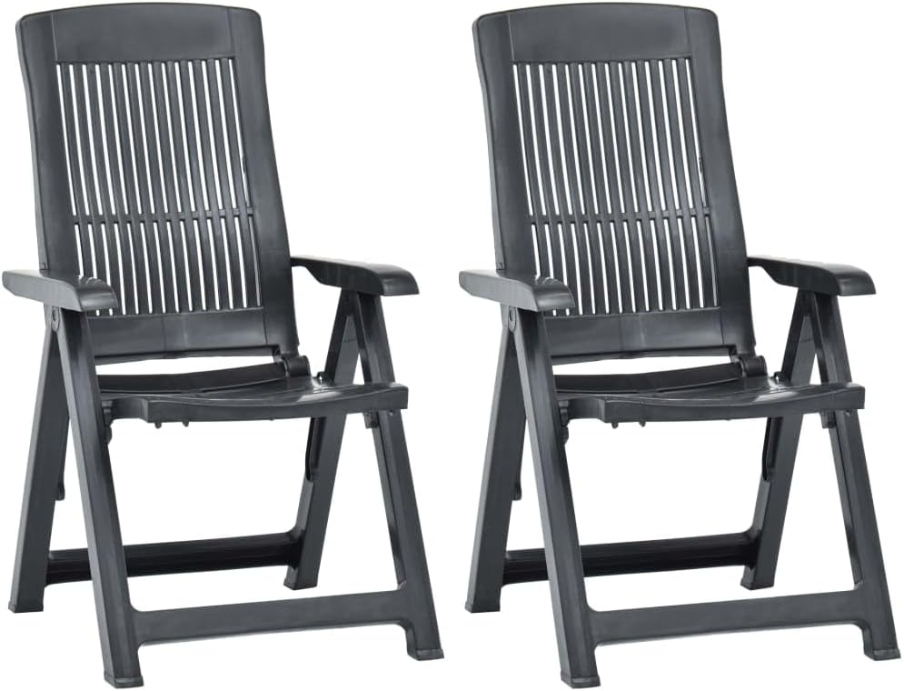 Myheimly Set of 2 Adjustable Garden Chairs Plastic Anthracite Folding Chair Camping Chair High-Backed Chairs Garden Furniture