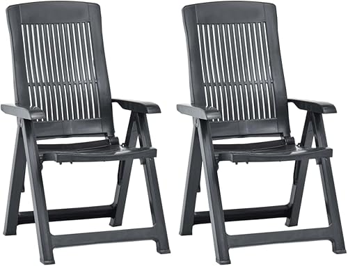 Sillas para patio reclinables, 2 piezas, plástico antracita para exteriores, para patio, exterior, Sillas para Comedor para terraza, playa, estudio