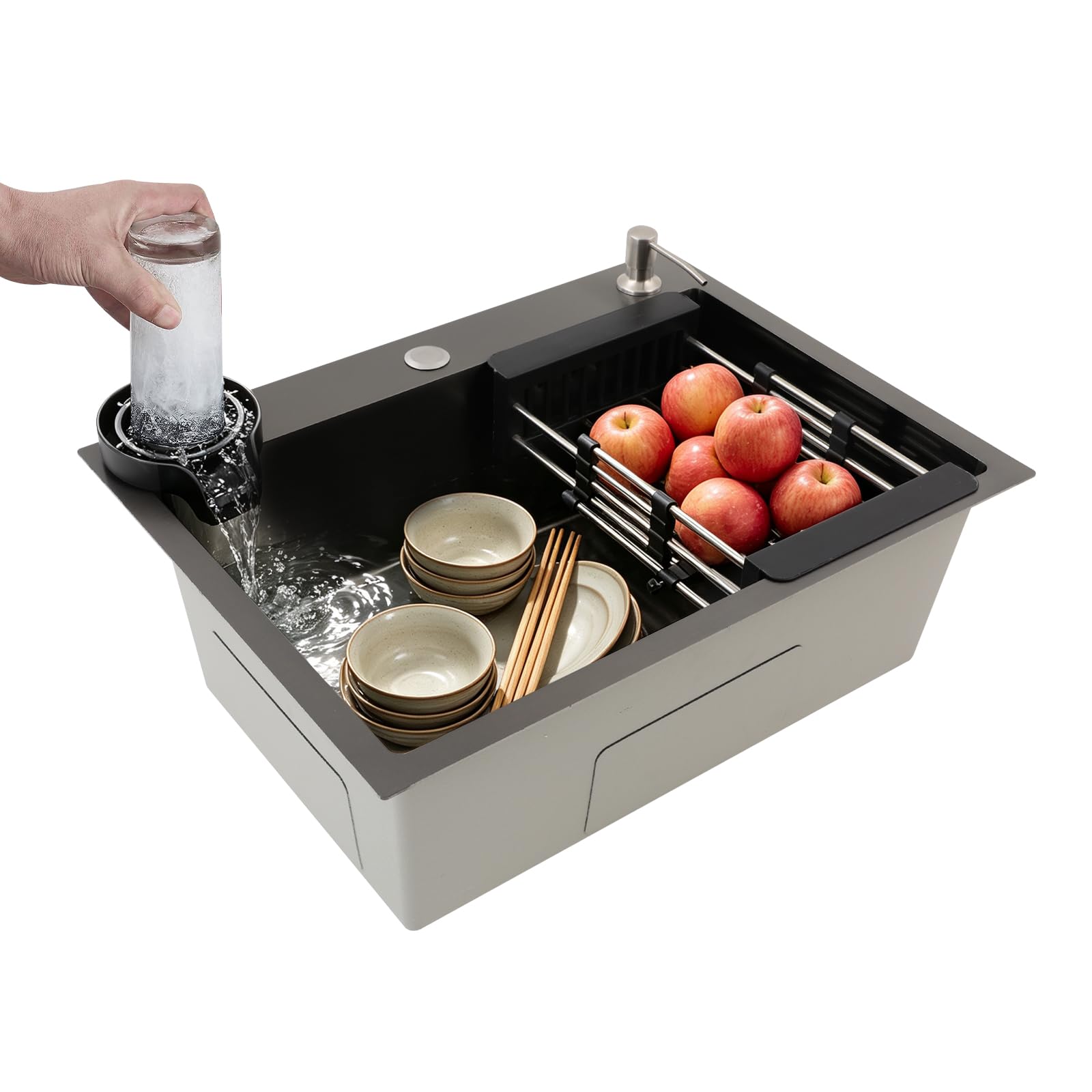 Lavello da cucina da incasso, 60 x 45 cm, in acciaio inox, con rubinetteria