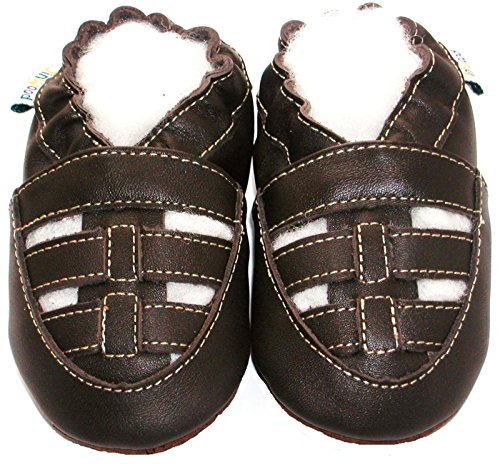 Leather Baby Soft Sole Shoes Boy Girl Infant Children Kid Toddler Crib First Walk Gift Sandal Strap Brown (6-12month, Brown)