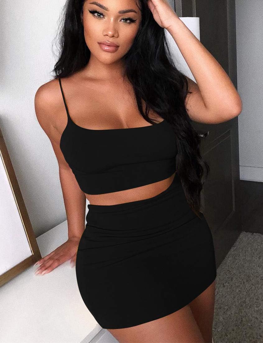 Kaximil Women's Summer 2 Piece Outfits Cami Crop Top Bodycon Skirt Mini Club Dress - Image 4