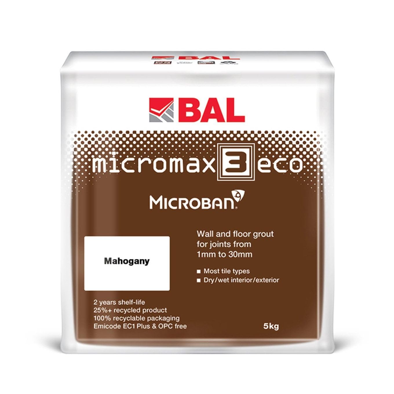 Bal Micromax3 Eco Grout Wall & Floor Grout, Rapid Set, Antimicrobial, Suitable For Interior & Exterior 5KG Bag - Mahogany — image 1