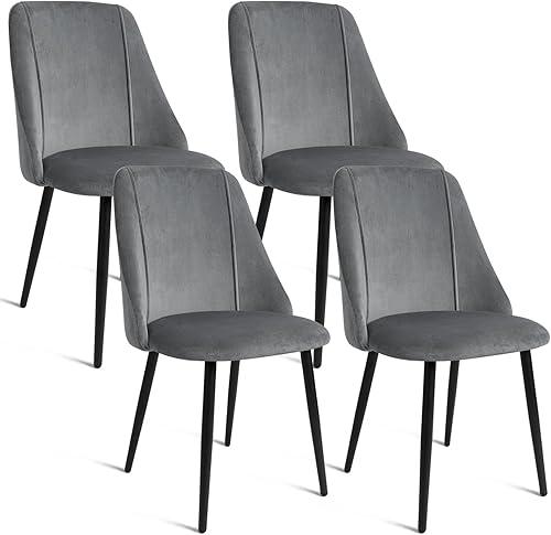 CangLong Juego de 4 sillas de comedor, modernas sillas de comedor tapizadas, sillas de cocina de terciopelo con patas de metal, sillas laterales