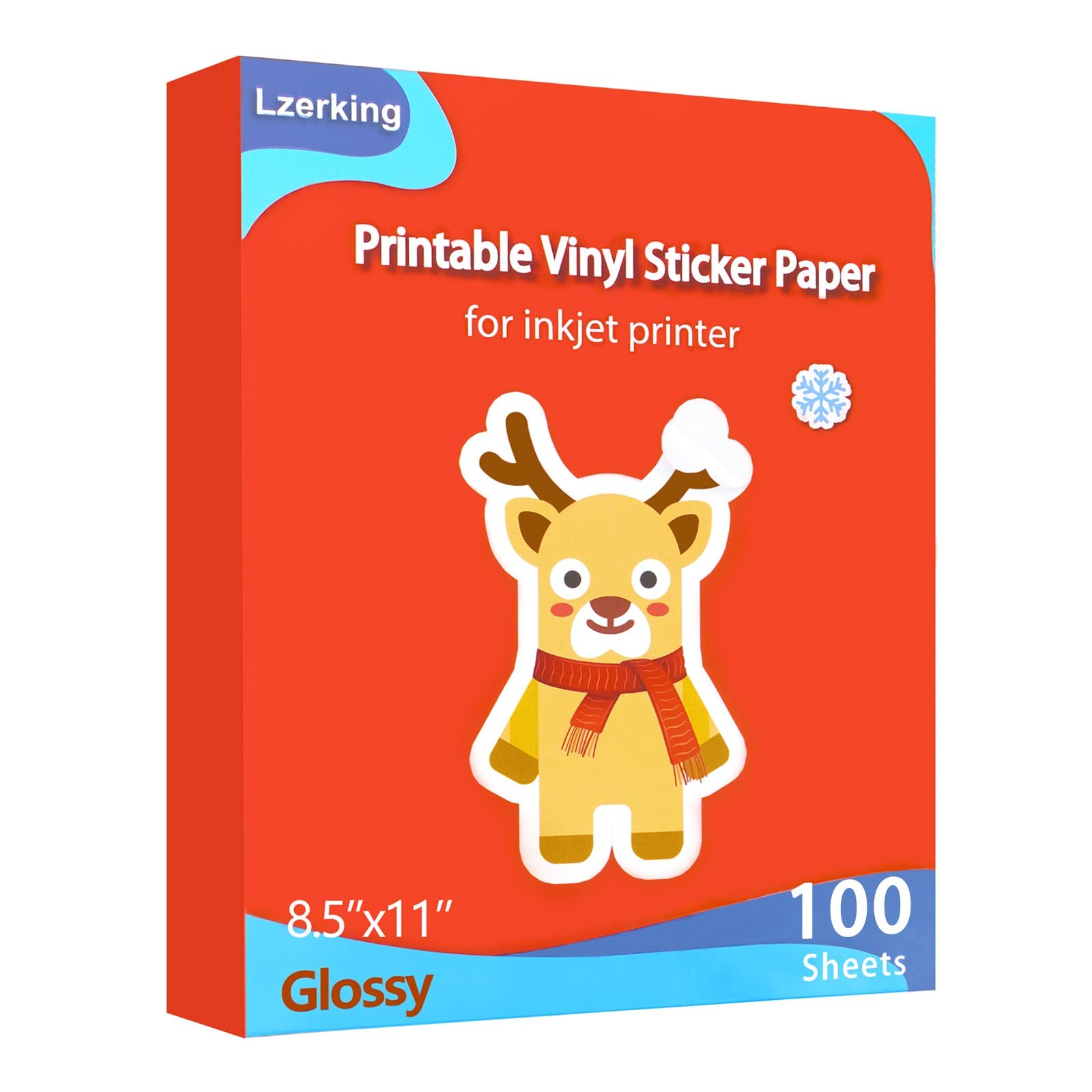 Printable Vinyl Inkjet Sticker Paper Glossy 100 Sheets White Waterproof Self Adhesive 8.5" x 11"