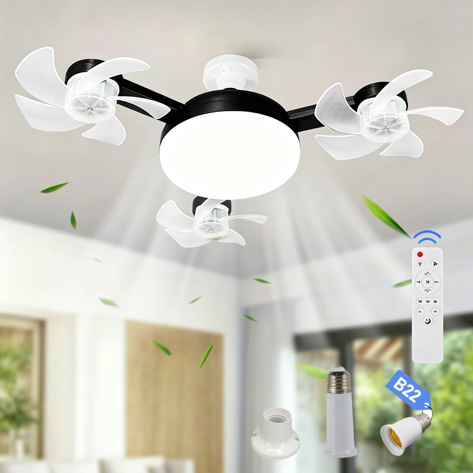 Ventilador de techo sin instalación E27 para solucionar el calor en el dormitorio con luz 8