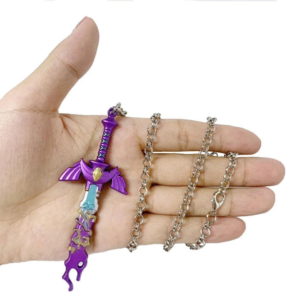 MEETCUTE Vintage Unisex Pendant Necklace,The Legend of Zelda Tears of the Kingdom Master's Sword Necklace Cosplay - Purple - Image 6
