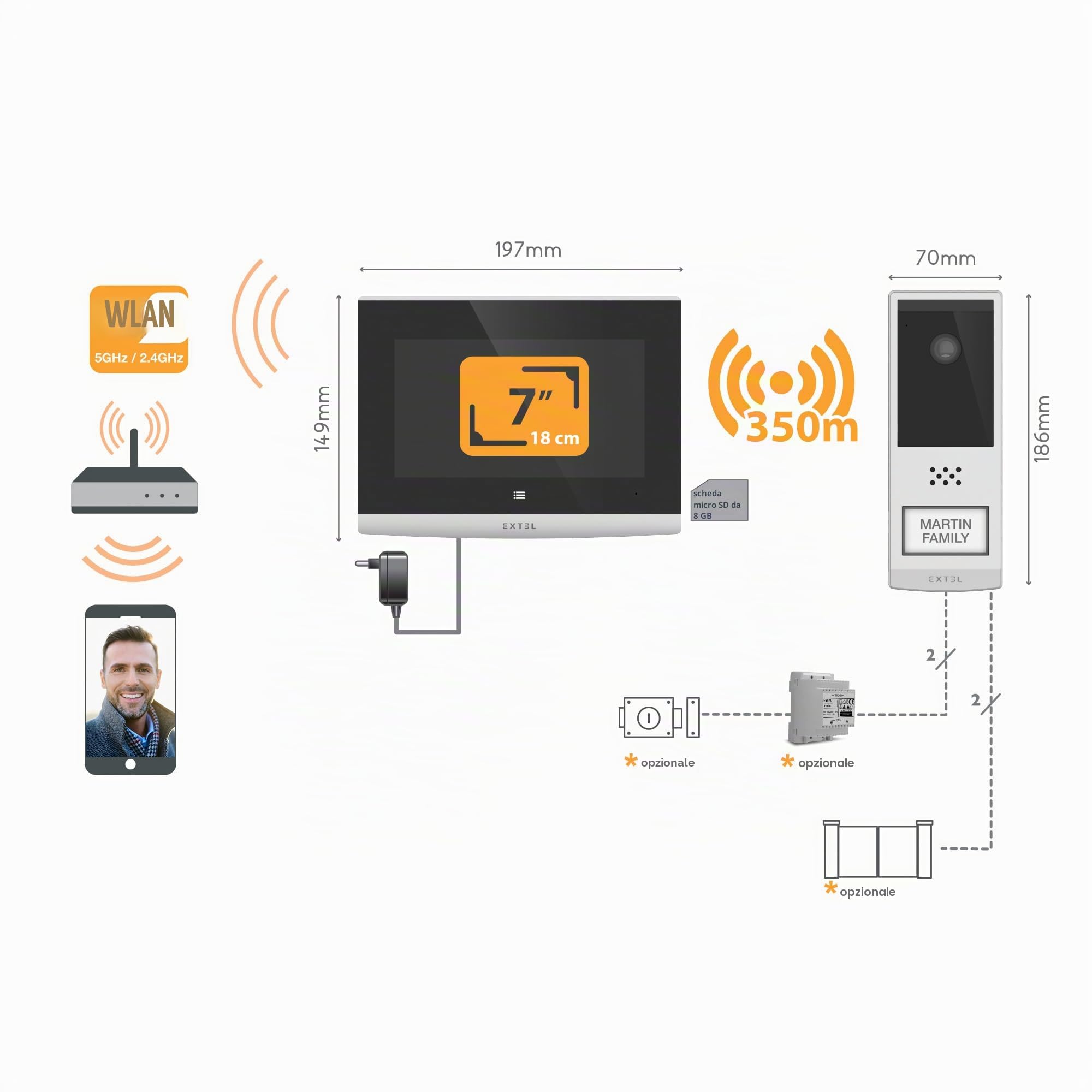 Videotelefono connesso - senza fili, a lunga portata 350 metri - Wave 2 - Extel - 720321