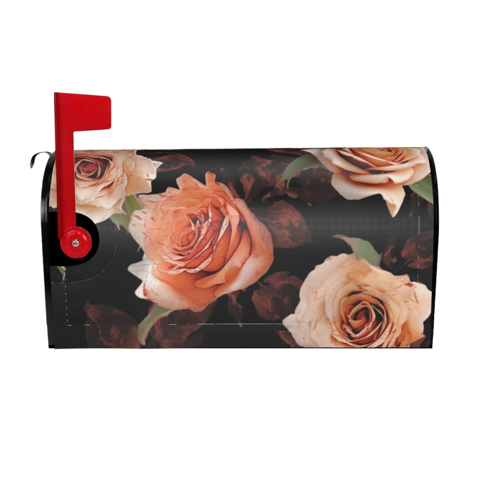 Black Peach Rose Mailbox Covers Magnetic Wraps Post Letter Box Cover Garden Home Decor 21x18 in