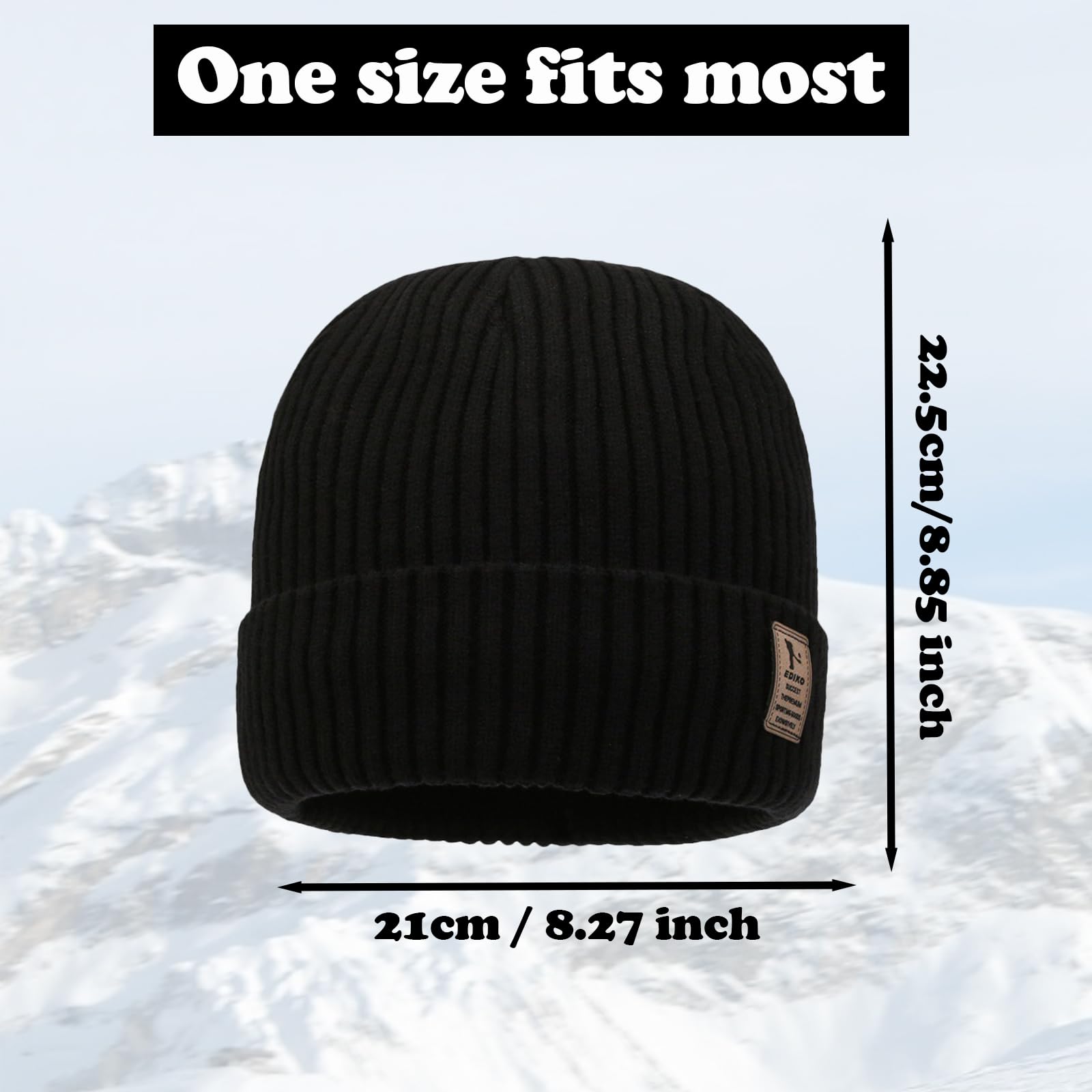 Negro Gorro de Punto Hombres y Mujeres, Invierno Termicos Gorro Beanie de Punto, Cálido Gorra de Polar, Gorros Cálidos de Invierno, Gorro de Punto Grueso