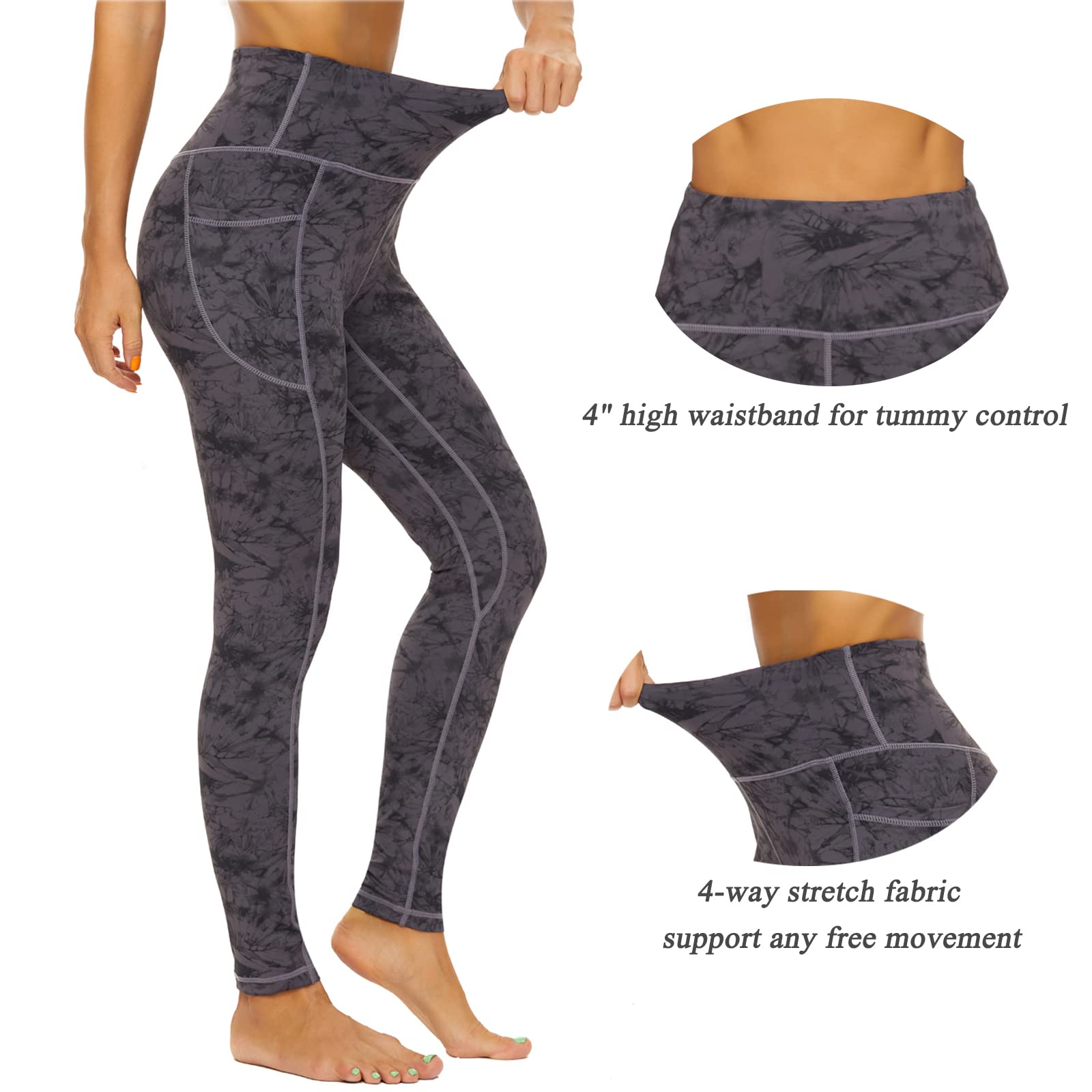 Devirld Leggings para mujer con bolsillos, control de abdomen, pantalones de yoga de cintura alta, leggings de entrenamiento para mujer