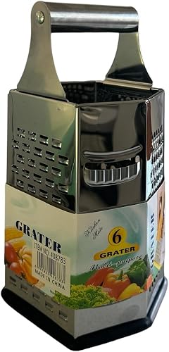 Big Kitchen Grater 6-Sided Stainless Steel With Rubber Bottom