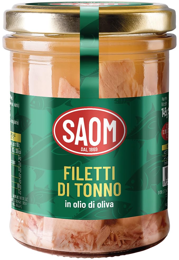 SAOM Filetti di Tonno in Olio d'Oliva, 145g o 200g, Confezione da 12 Pezzi (12 da 200gr)