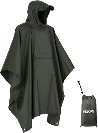 Waterproof Poncho Adult, Reusable Rain Coat Lightweight Raincoat with Hood for Men and Women, 3-in-1 Multifunctional Rain Cape Jacket for Hiking Camping Cycling Traveling