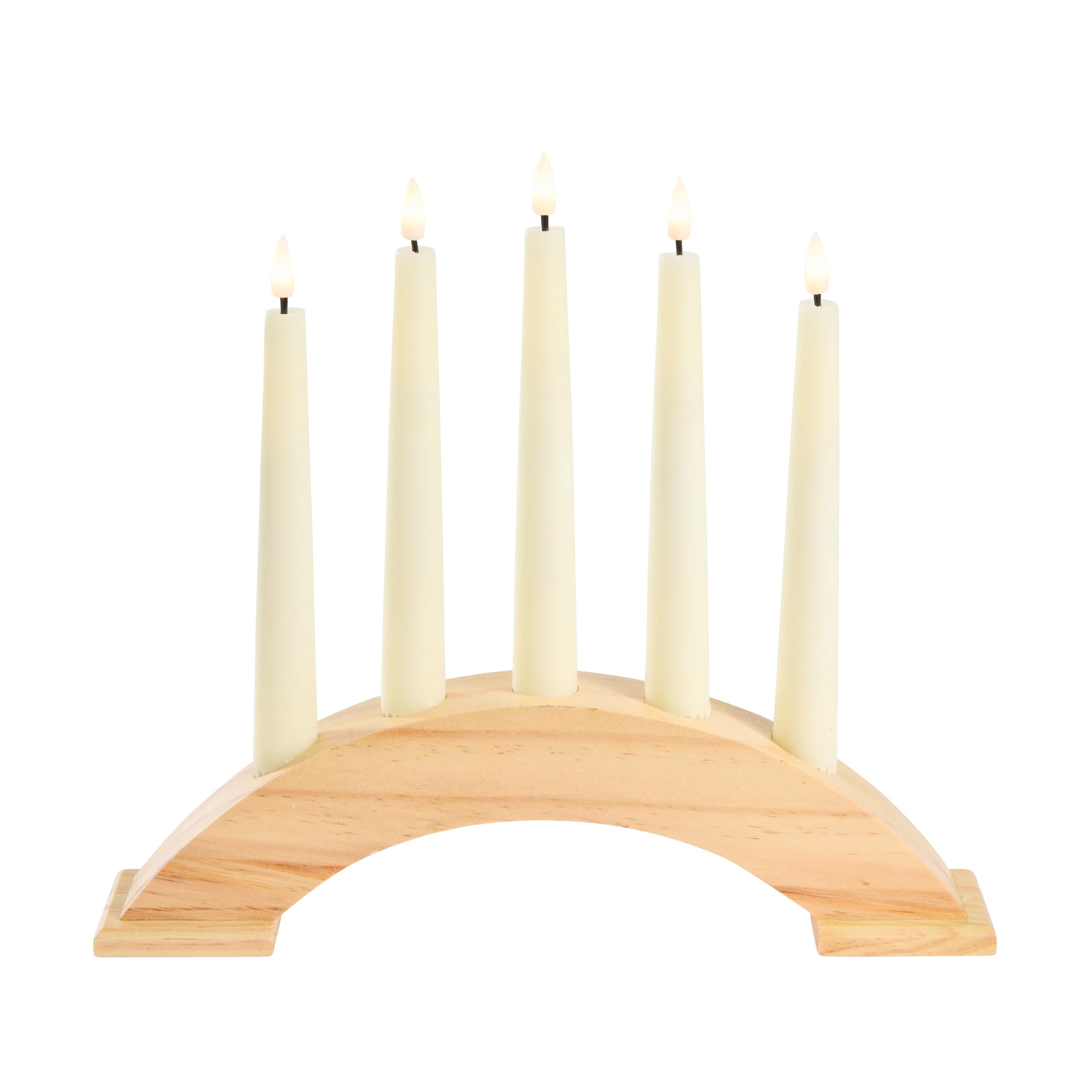 Lights4fun 31cm Holz Kerzenbrücke mit TruGlow® LED Kerzen mit Fernbedienung Timer Batteriebetrieb Innen Weihnachtsdeko Fenster Kerzenbogen Weihnachten