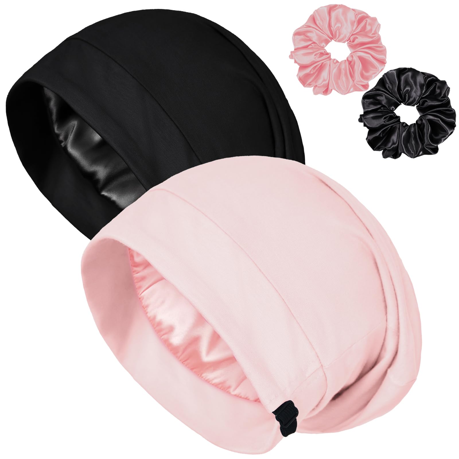 Satin Bonnet for Sleeping Night Cap, Adjustable Satin Lined Silk Bonnets Sleep Cap for Curly Hair Braids Beanie Black Women