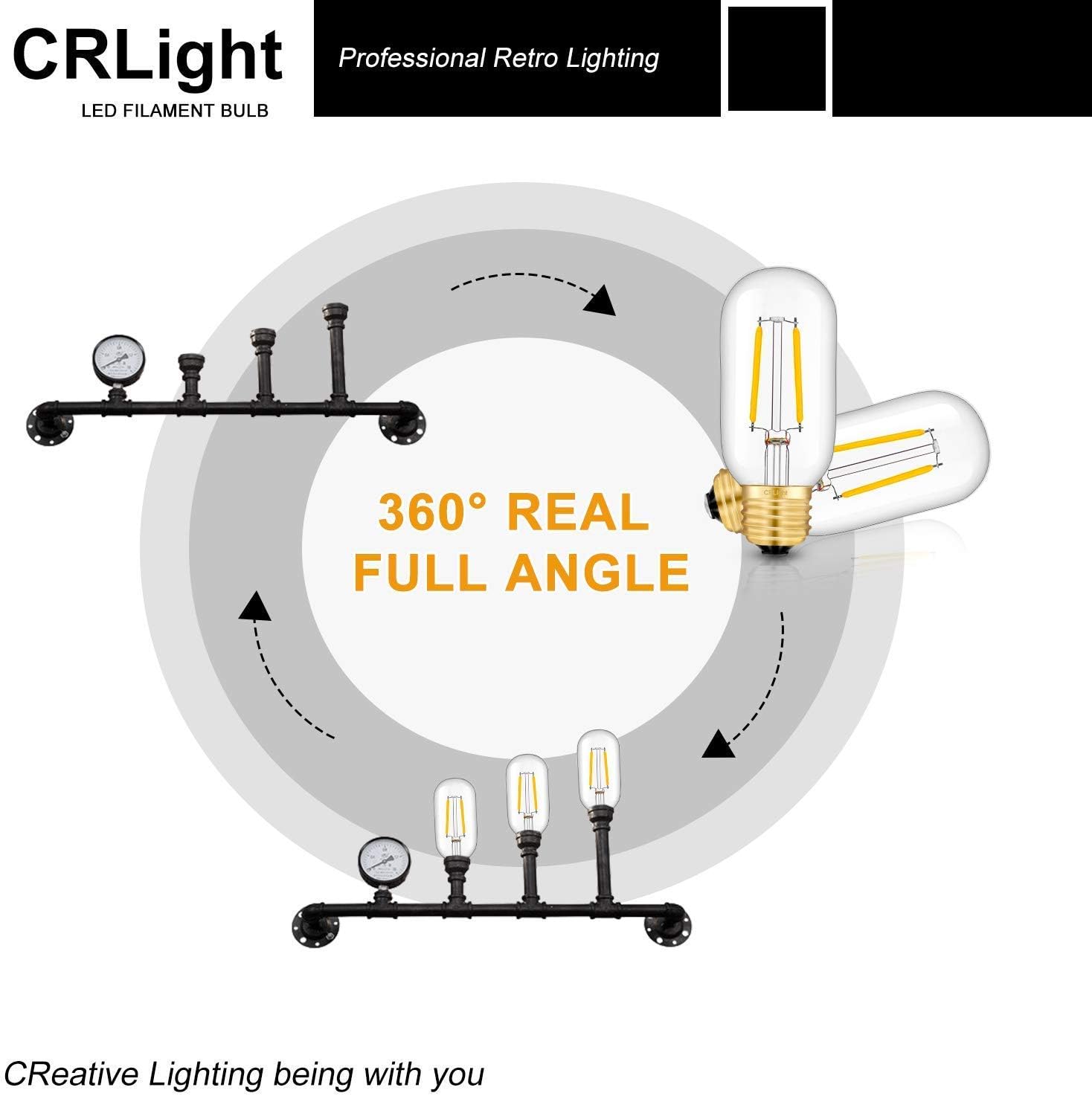 Exсluѕіvе Dіѕсоunt 80% оƒƒеr CRLight 2W LED Edison Bulb 30W Equivalent 300LM, 2700K Warm White E26 Medium Base, Vintage Edison Style Tiny T45 / T14 Clear Glass Dimmable LED Filament Light Bulbs, Pack of 8