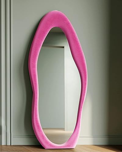 Miniatura 3 de TinyTimes Espejo de longitud completa de 63 x 24 pulgadas, espejo de suelo ondulado irregular, espejo de pared de pie, espejo colgante grande para