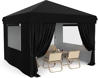Garvee 10x10 Pop Up Canopy Tent Outdoor Canopy One-Person Set Up Heavy Duty Commercial Instant Tent Shelter, 4-Sidewall+Black