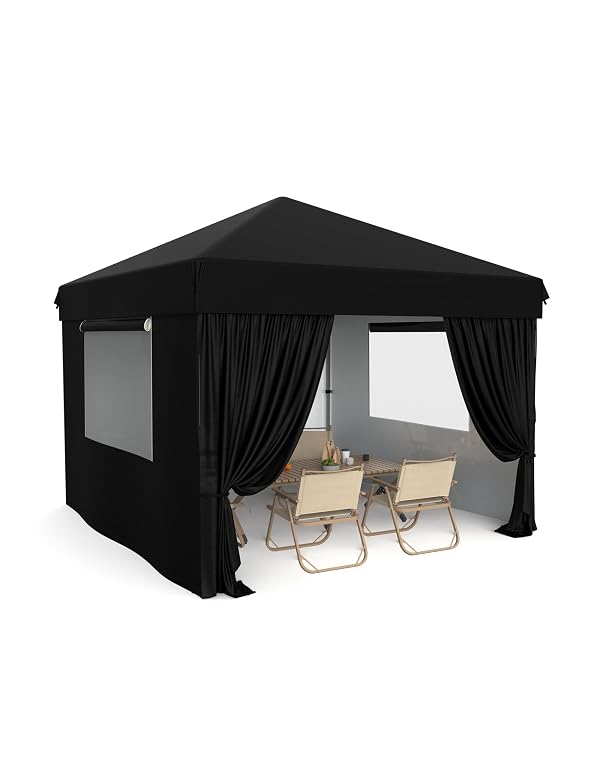Garvee 10x10 Pop Up Canopy Tent Outdoor Canopy One-Person Set Up Heavy Duty Commercial Instant Tent Shelter, 4-Sidewall+Black by Garvee - Used condition - US$114.05