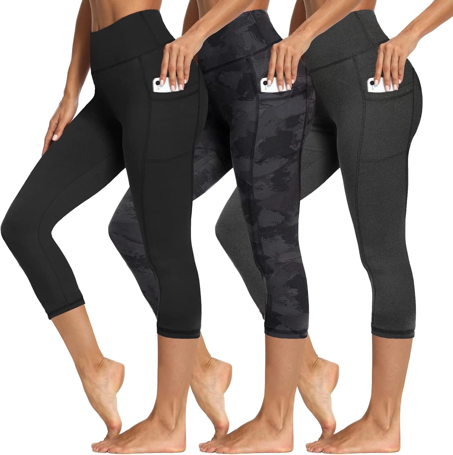 3 Packs Leggings with Pockets for Women, Soft High Waisted Tummy Control Workout Yoga Pants