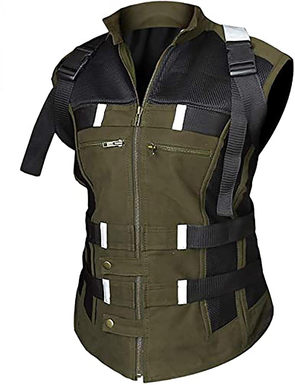 Eu Fashions Women's Schwarz & Olivgrün Trendy Biker Style Scarlett Johansson Cotton Black Widow Olive Motorcycle Jacket