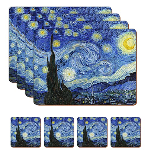 HAOCOO Lot de 4 sets de table, dessous de verre, résistants à la chaleur, imperméables, antidérapants, en bois, pour salle à manger, cuisine, extérieur, faciles à nettoyer, 30 x 21,5 cm (ciel étoilé) Cover