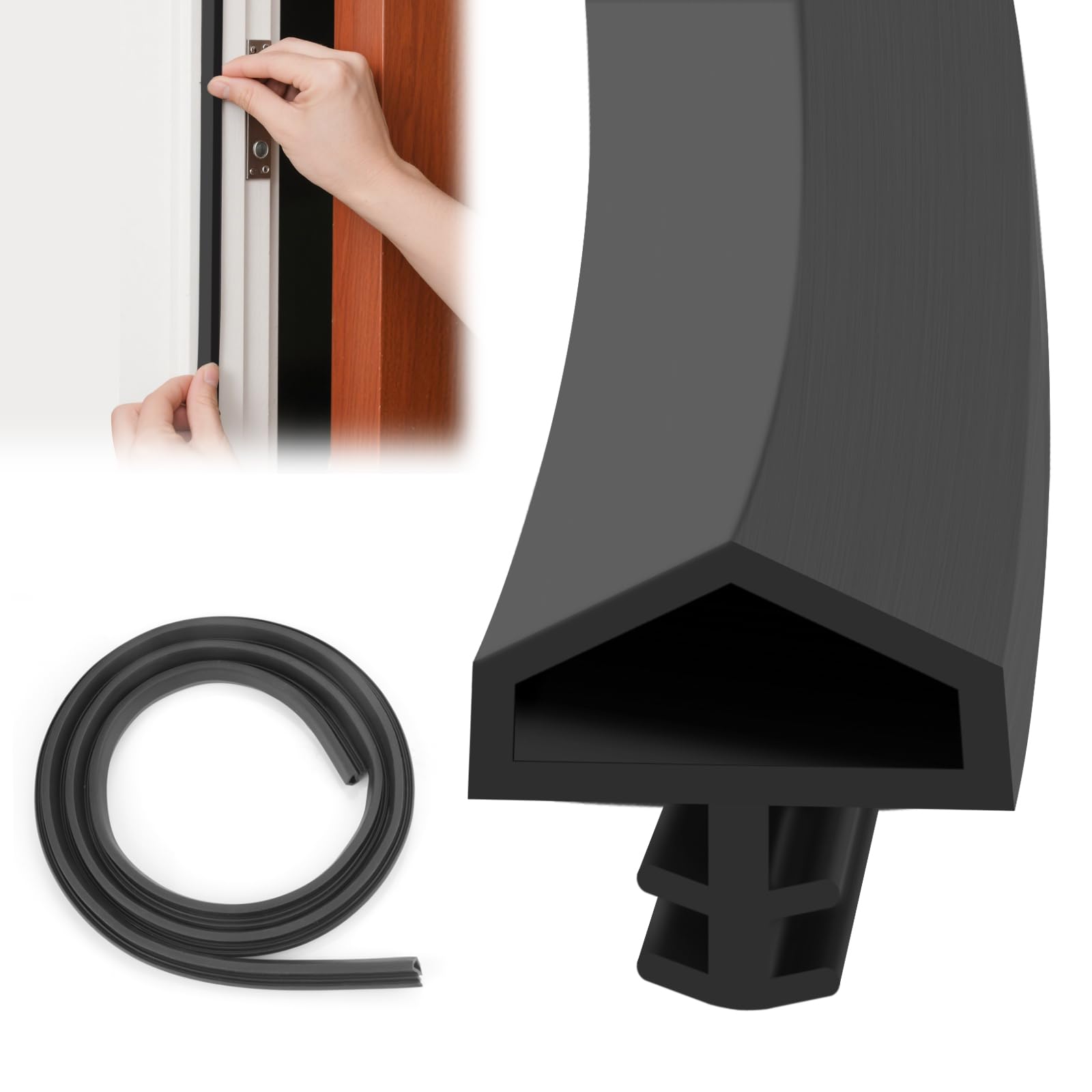 Guarnizione Porta, Guarnizione Adesiva Bianca 12mm, Per Spazi Tra I Telai Delle Porte E Antivento Mpermeabile Insonorizzazione, 5m/10m/15m/20m/30m Disponibili (Nero-20m)
