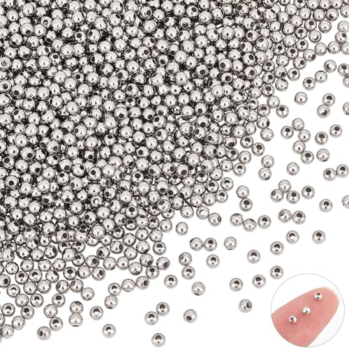 UNICRAFTALE 2000pcs 3mm Tiny Round Loose Stainless Steel Metal Beads with 1mm Hole Spacers for DIY Jewelry Making in Stainless Steel Color