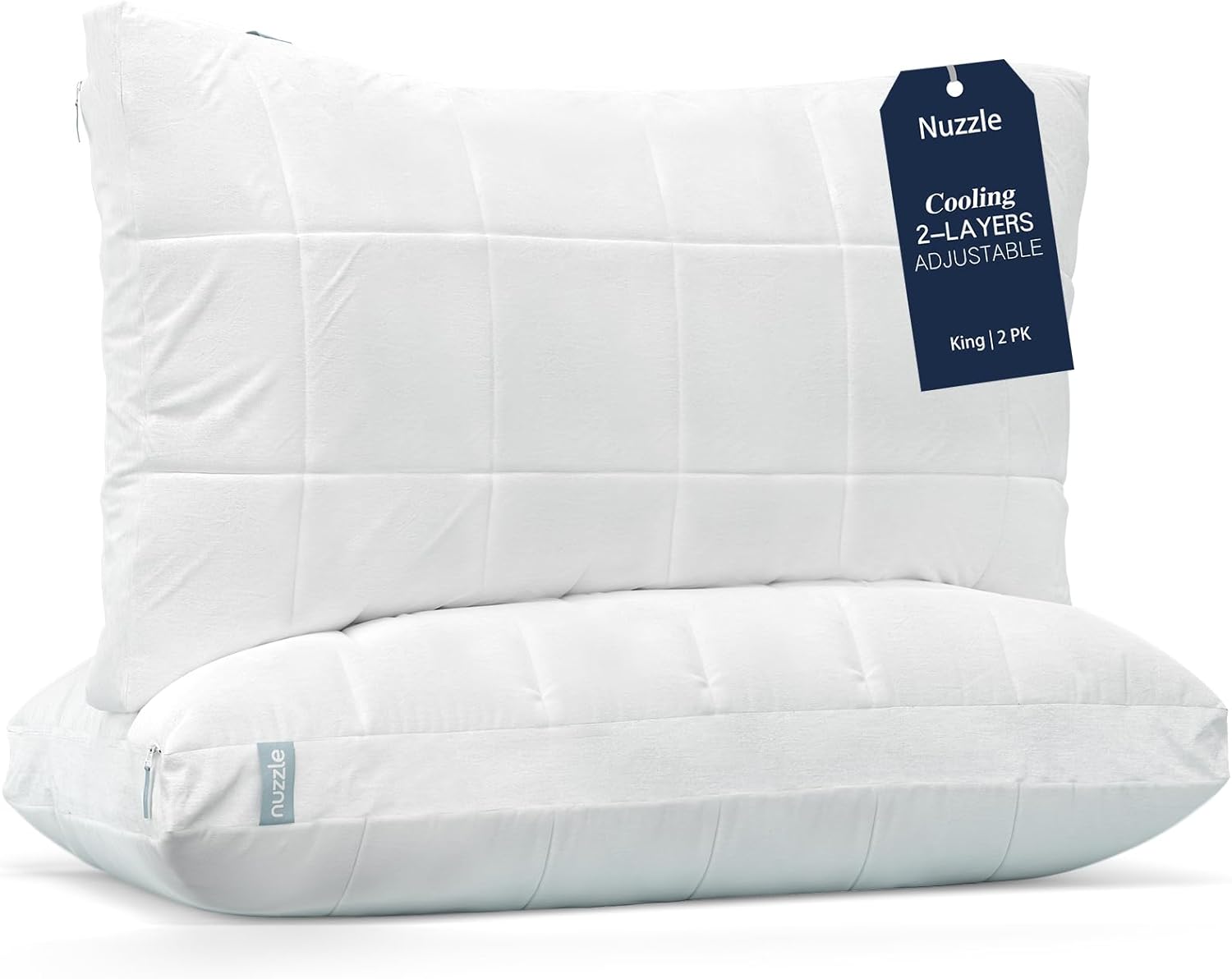 1 only***Nuzzle Cooling Adjustable Pillows for Side Sleepers, Luxury King Size Set of 1Bed Pillows Hotel Collection - Best Adjust Height Soft Firm Pillows for Back, Stomach and Side Sleepers King SIzeWhite