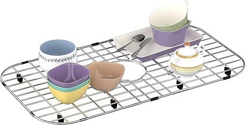 Miniatura 7 de Protector de rejilla para fregadero de cocina, drenaje centrado con radio de esquina, rejilla inferior de fregadero para cocina, acero inoxidable