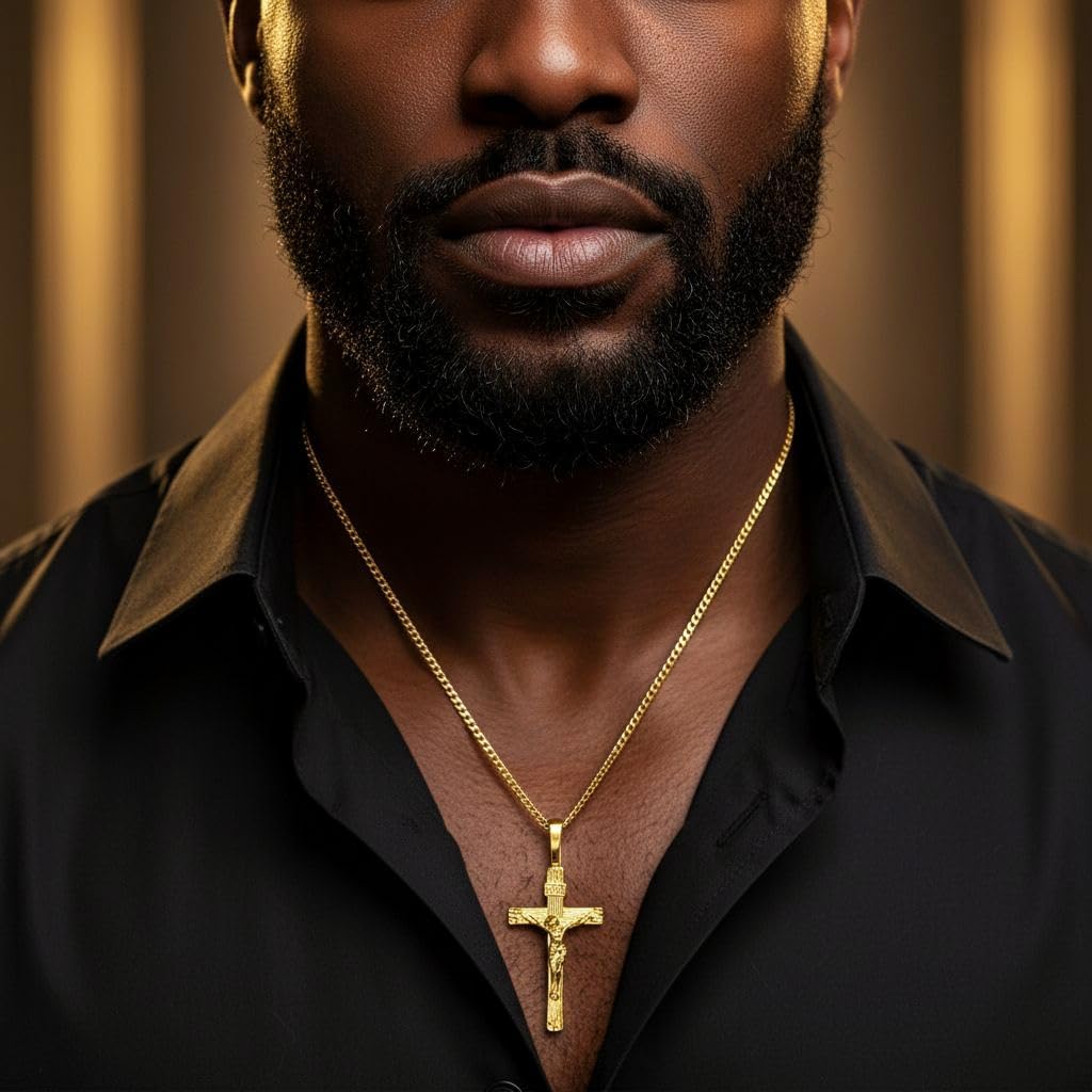 LIFETIME JEWELRY INRI Crucifix 24k Gold Plated Cross Necklace for Women and Men