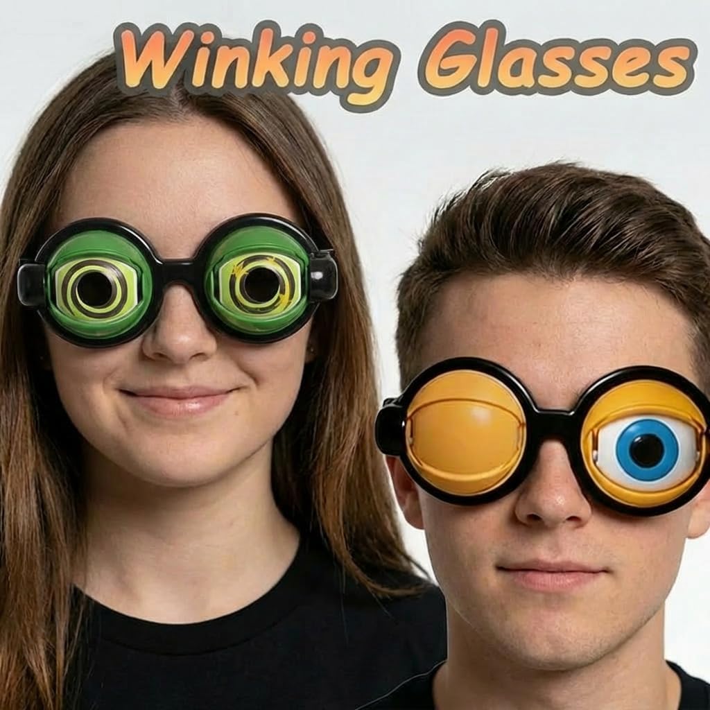 3Pcs Funny Glasses for Adults Crazy Eye Glasses(with 3 Glasses Cords), Eyes Glasses Adult Size Silly Sunglass With Blinking Eyeball for Party and Performances(Pink,Black,Green)