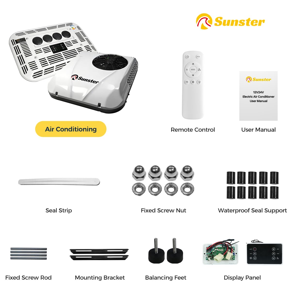 Sunster 12V 6000BTU Klimaanlage Wohnwagen, Dachklimaanlage für Wohnmobil, Effiziente Kühlung, Mehrere Modi, Niederdruckschutz, für PKW RV LKW Camper Bagger