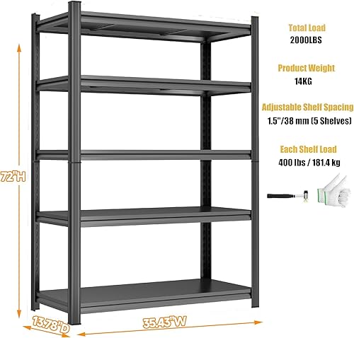 Miniatura 3 de Estantería de metal de 72 pulgadas de alto x 36 pulgadas de ancho, estantes de almacenamiento de metal ajustables resistentes, capacidad de 3000