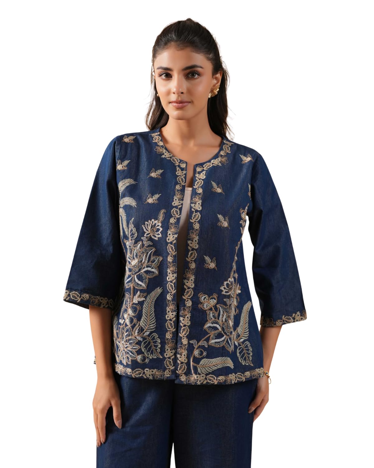Blue Denim Embroidered Designer Jacket-image-36
