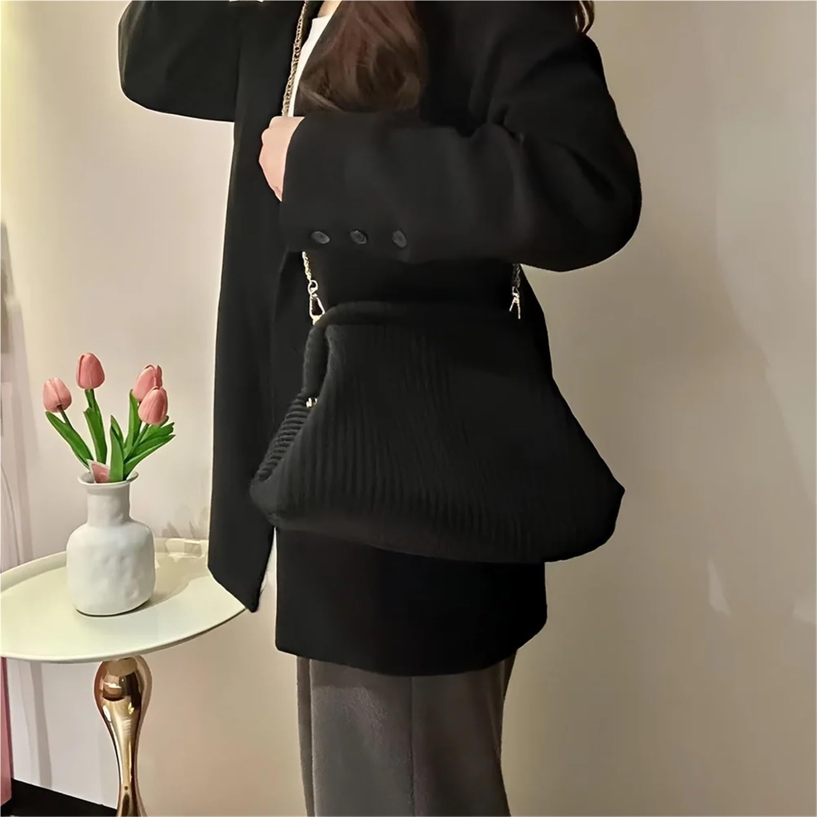 Pochette da sera donna Borsa in velluto a coste a tracolla morbida di grande capacità a elegante a alla moda per Cerimonie, Matrimoni