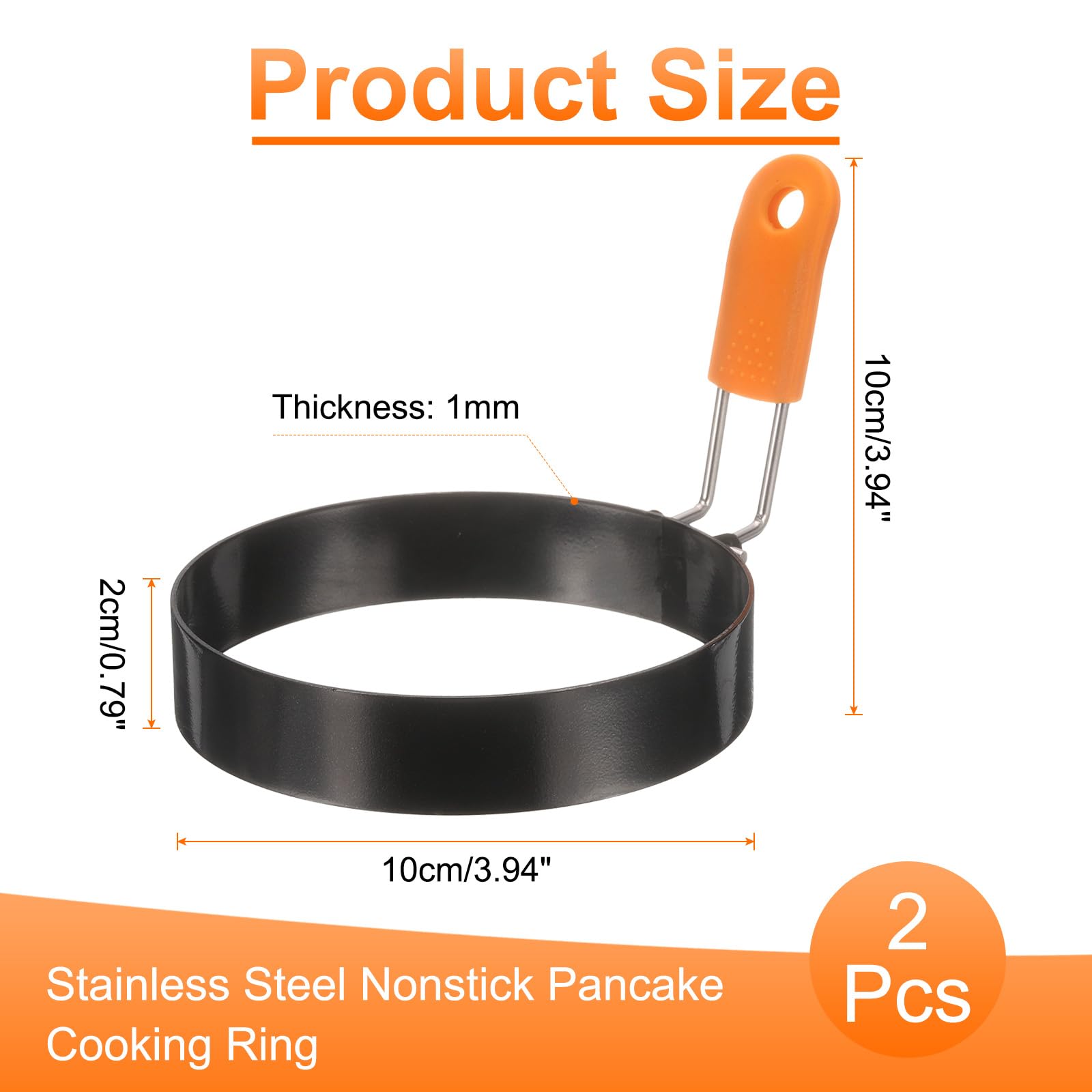 QUARKZMAN 2 Pezzi Anelli Per Uova 4" Acciaio Inossidabile Antiaderente Anello Per Pancake Con Manico In Silicone Per Piastra Frittura Uova Sandwich Omelette Colazione