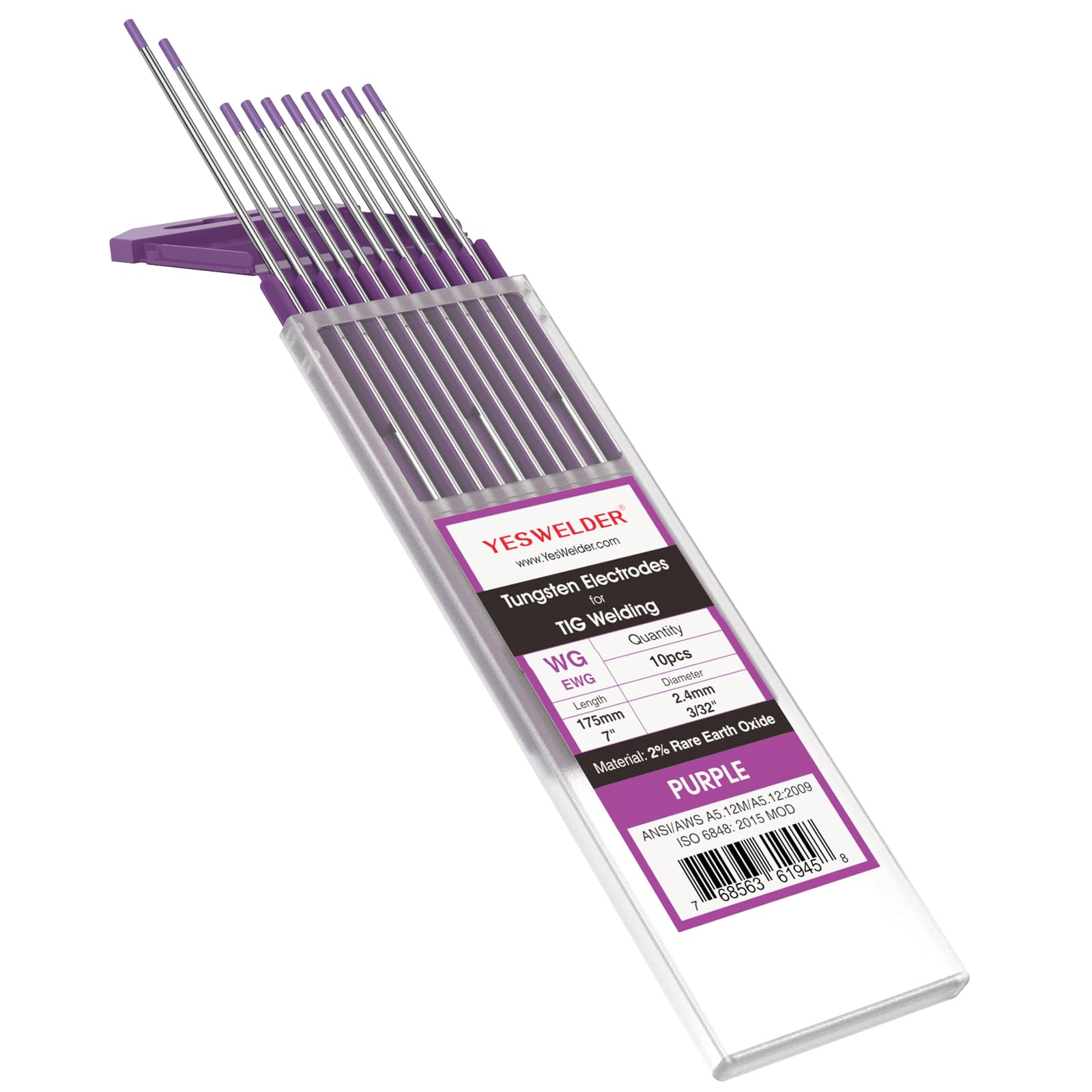 YESWELDER TIG Weld Tungsten Electrode 3/32"x 7" 10-pk, NonRadioactive Comparable to E3 Purple