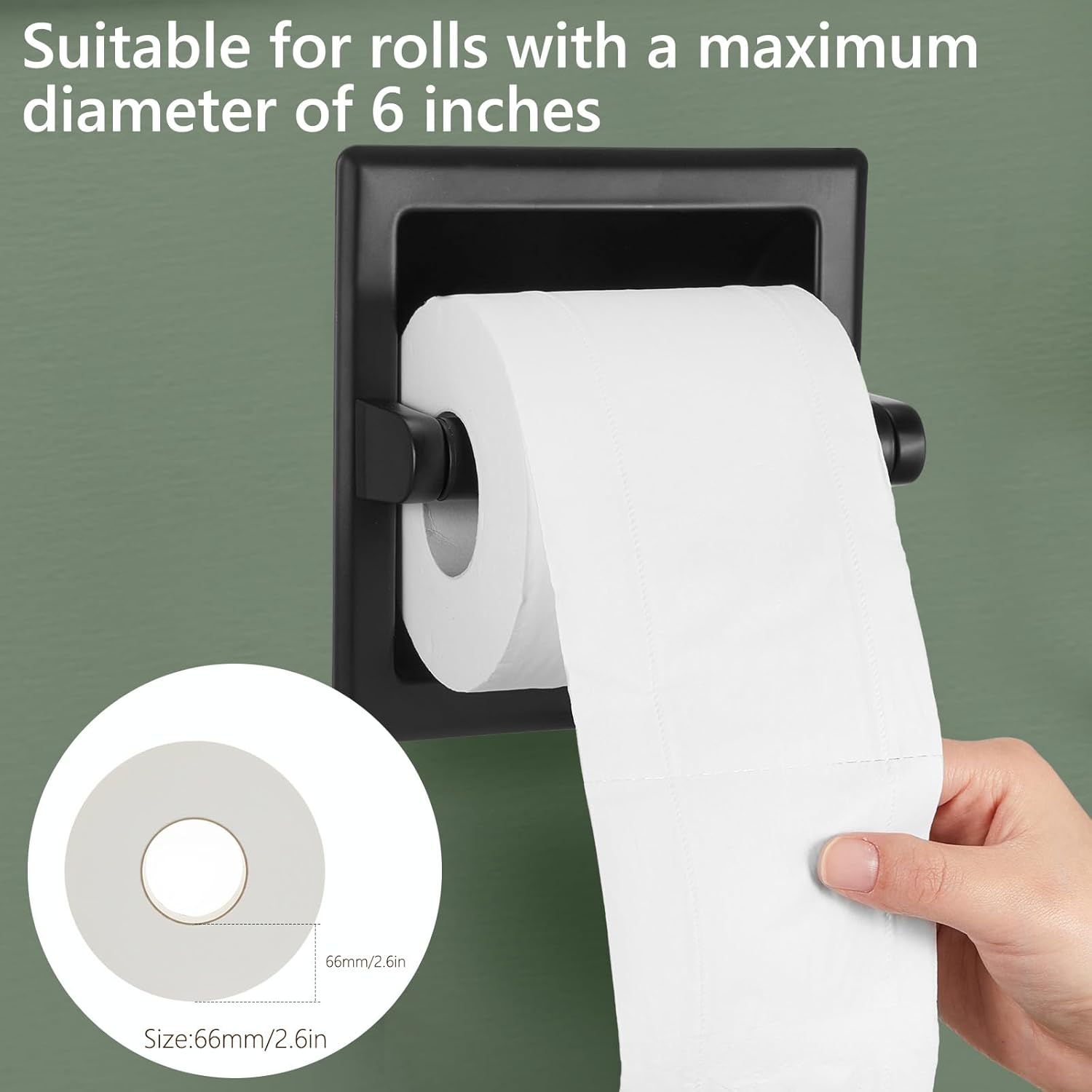 LemonRoad 2 Pcs Matte Black Recessed Toilet Paper Holder and Towel Ring Pack, Stainless Steel Bathroom Hardware, Wall Mount Pivoting Toilet Paper Dispenser & Heavy Duty Towel Roll Holder for Bathroom