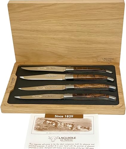 Miniatura 6 de Laguiole en Aubrac L uxury: Juego de 4 cuchillos para carne de acero inoxidable totalmente forjados, asas de madera de hierro del desierto,