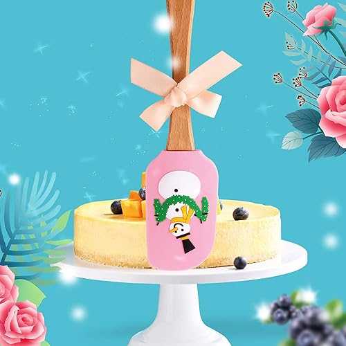 Miniatura 4 de Juego de espátula de silicona de Navidad con bonito lazo, espátulas para decoración de pasteles de Navidad con mango de madera, árbol de Navidad de