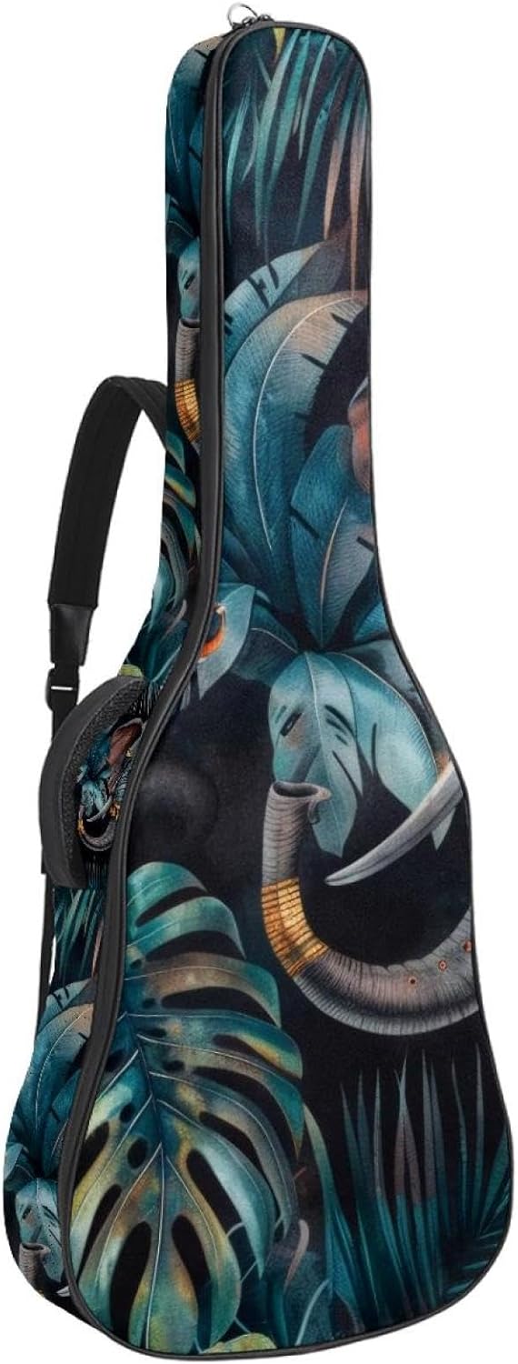 Acoustic Guitar Bag, 40 41 42 Inch Guitar Case Cover Soft Guitar Gig Bag for Acoustic Electric Bass Classical Guitar, Watercolor Indian Elephant Pineapple Leaves