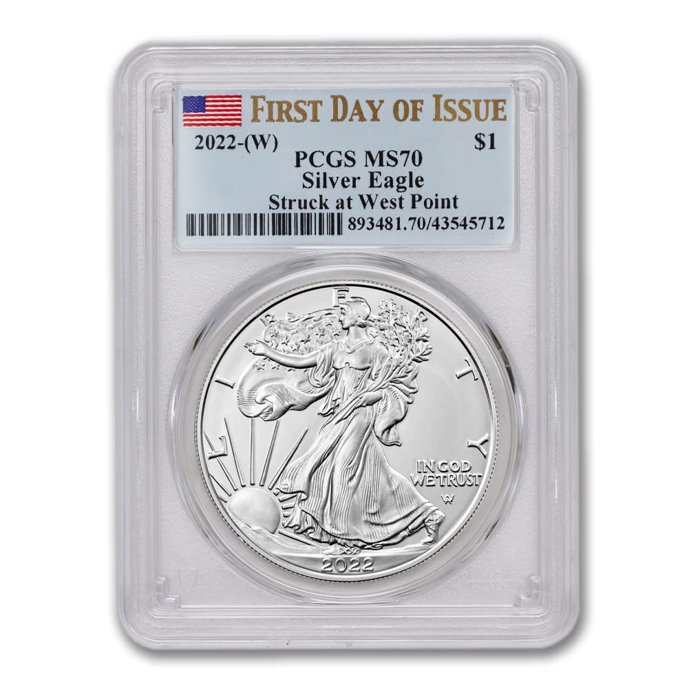 2022 (W) 1 oz American Silver Eagle MS-70 (First Day of Issue - Struck at West Point - Flag Label) $1 MS70 PCGS