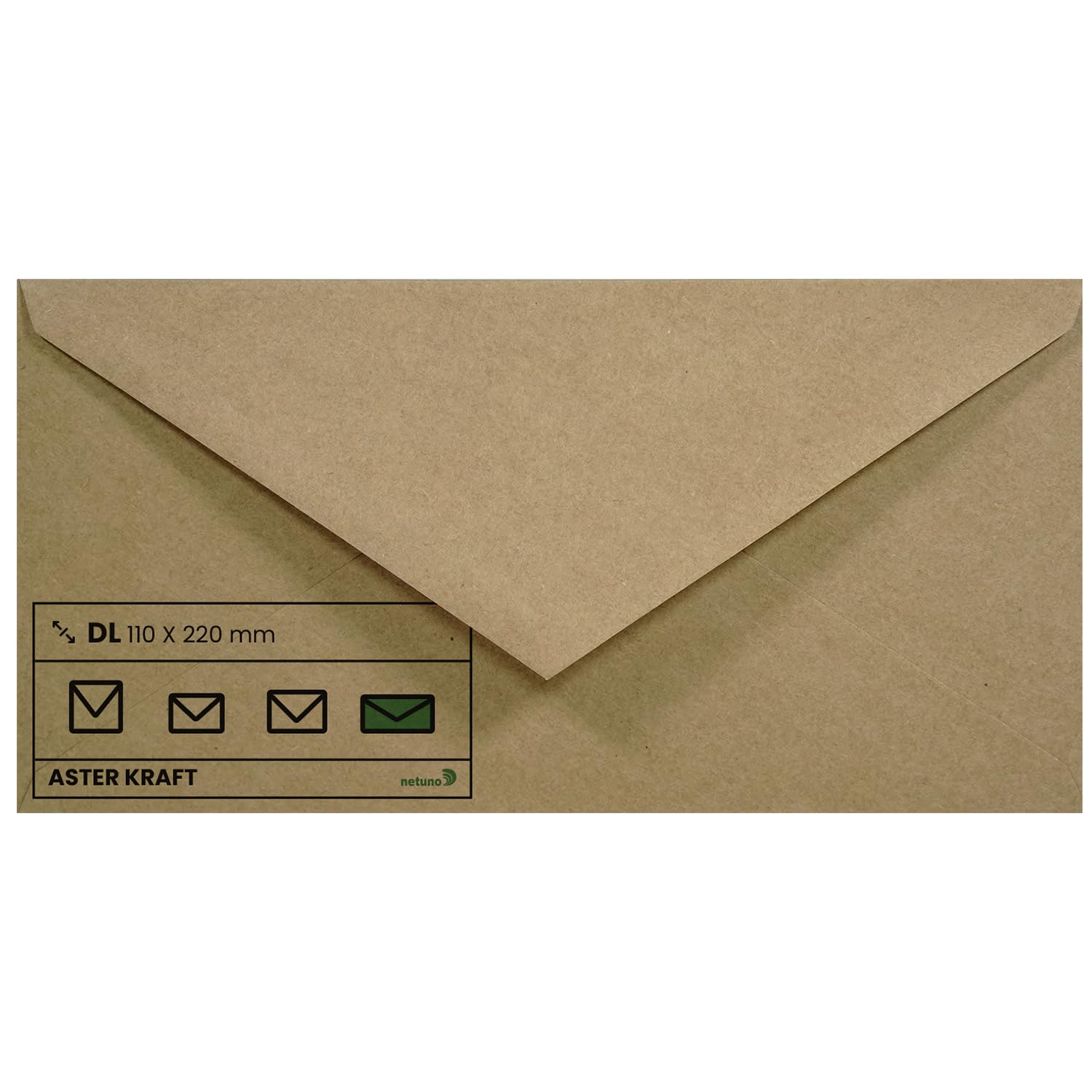 Netuno 500 Briefhüllen Kraftpapier Natur-Braun DIN lang 11x22 cm hochwertig | 100g Aster Kraft · elegante feine stilvolle sandbraune Briefumschläge für Hochzeit, Einladungen, Grußkarten & Jubiläum