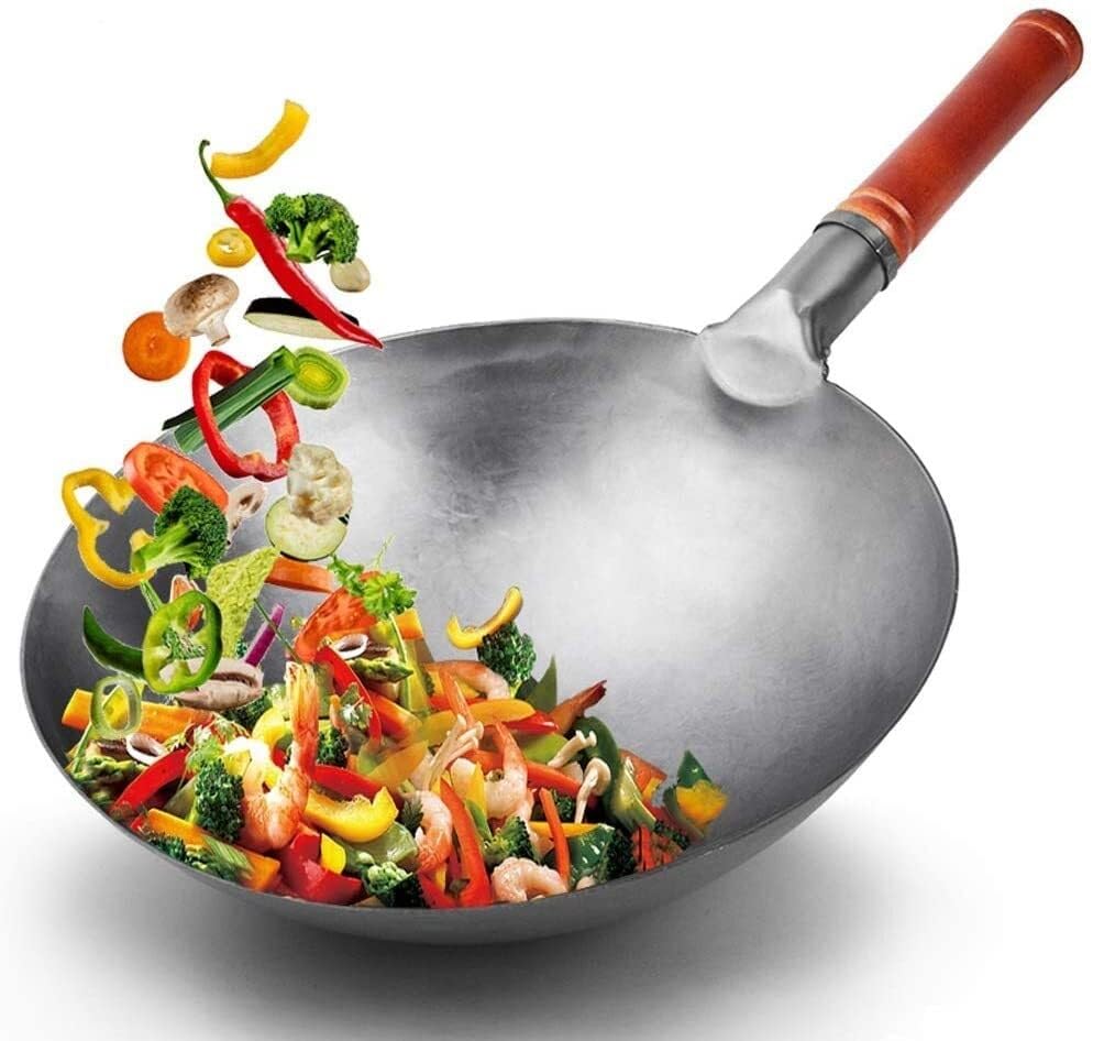 Wok tradicional de hierro fundido hecho a mano
