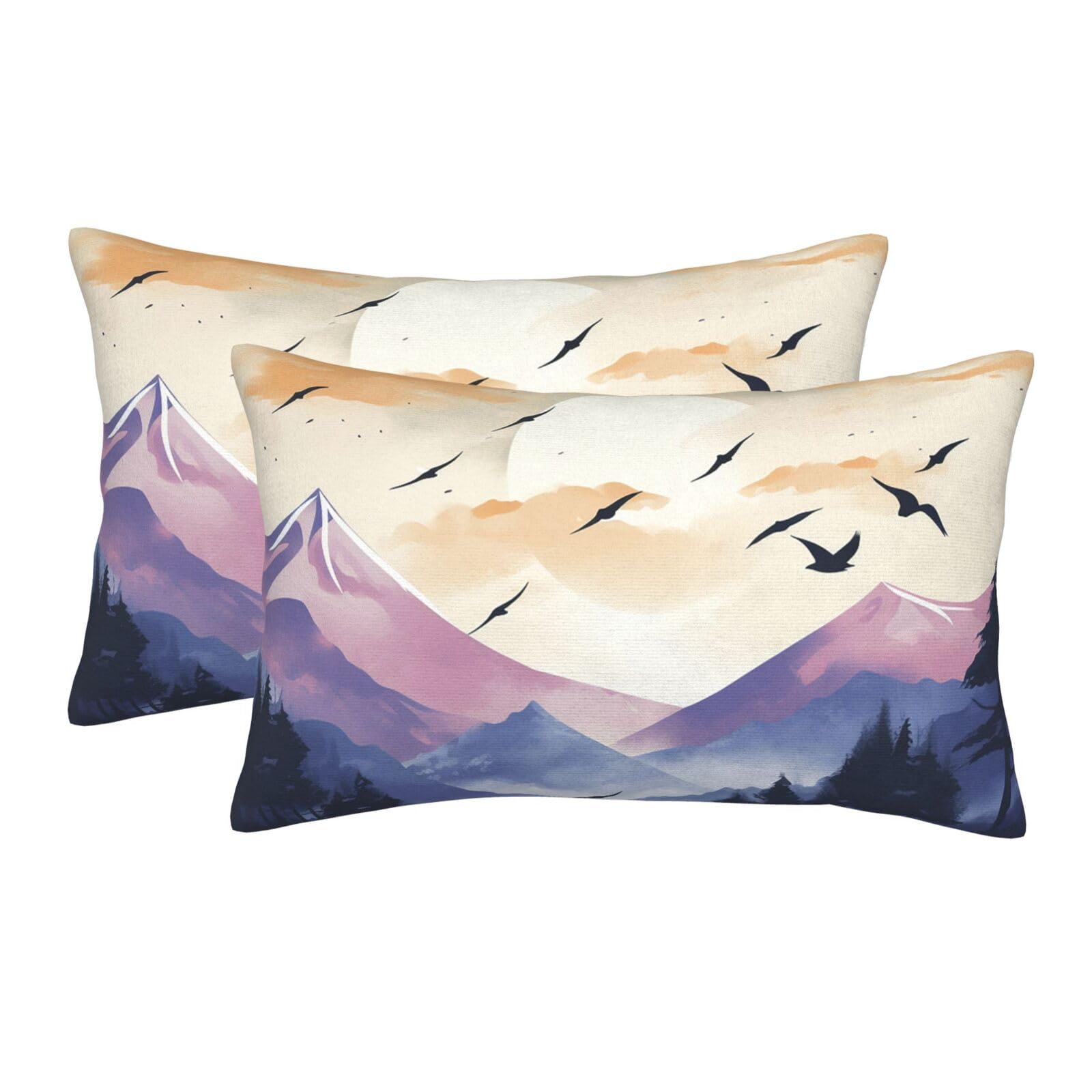 2 Pack Standard Size Pillow Cases for Hair and Skin Soft Breathable Pillow Case Covers with Hidden Zipper Birds Flying at Sunset Pillowcase 16"x24" Pillow Cover for Sleeping Gift